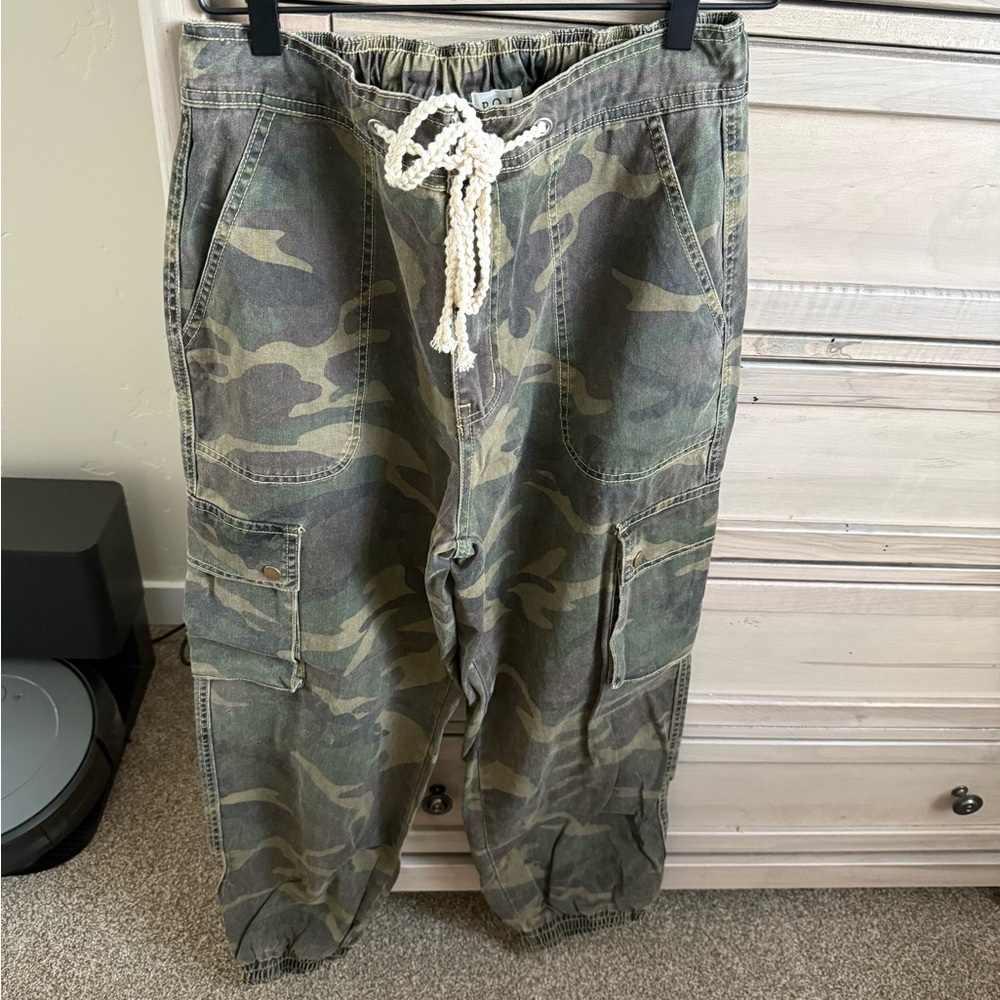 POL Women’s Camo Cargo Pants with Drawstring Waist